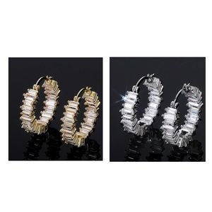 SILVER OR GOLD Baguette Cubic Zirconia Hoop Earrings